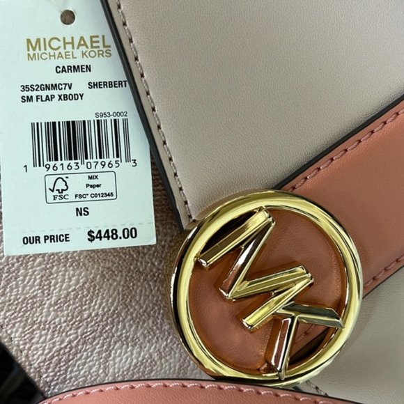 Michael Kors Carmen Small Monogram Flap Crossbody Sherbert Color - Picture 9 of 16